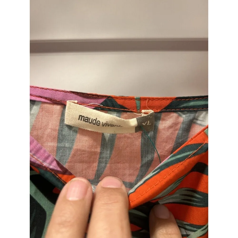 Maude Vivante Womens Red Green Floral Tropical Tier Ruffle Dress Size Xl Pockets - Image 2