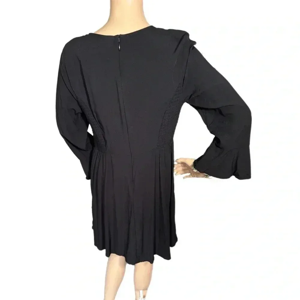 OLD NAVY Fit Flare Flute Sleeve Dress Black Long Sleeve Mini Zip Close Large - Image 8