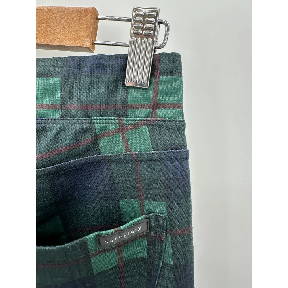 Sanctuary Pants Women SIZE 2 Green Blue Plaid Printed Pull On Stretch Skinny - Image 6