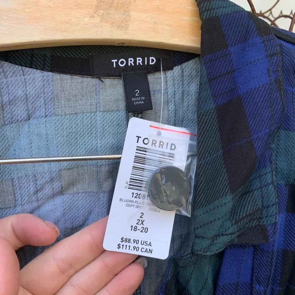 Torrid blue green plaid fit & flare trench coat 2X - Image 4