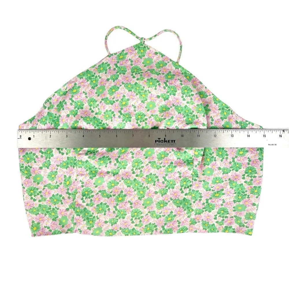 Zara Pink Green Floral Satin Halter Spaghetti Strap Crop Top Size Small - Image 4