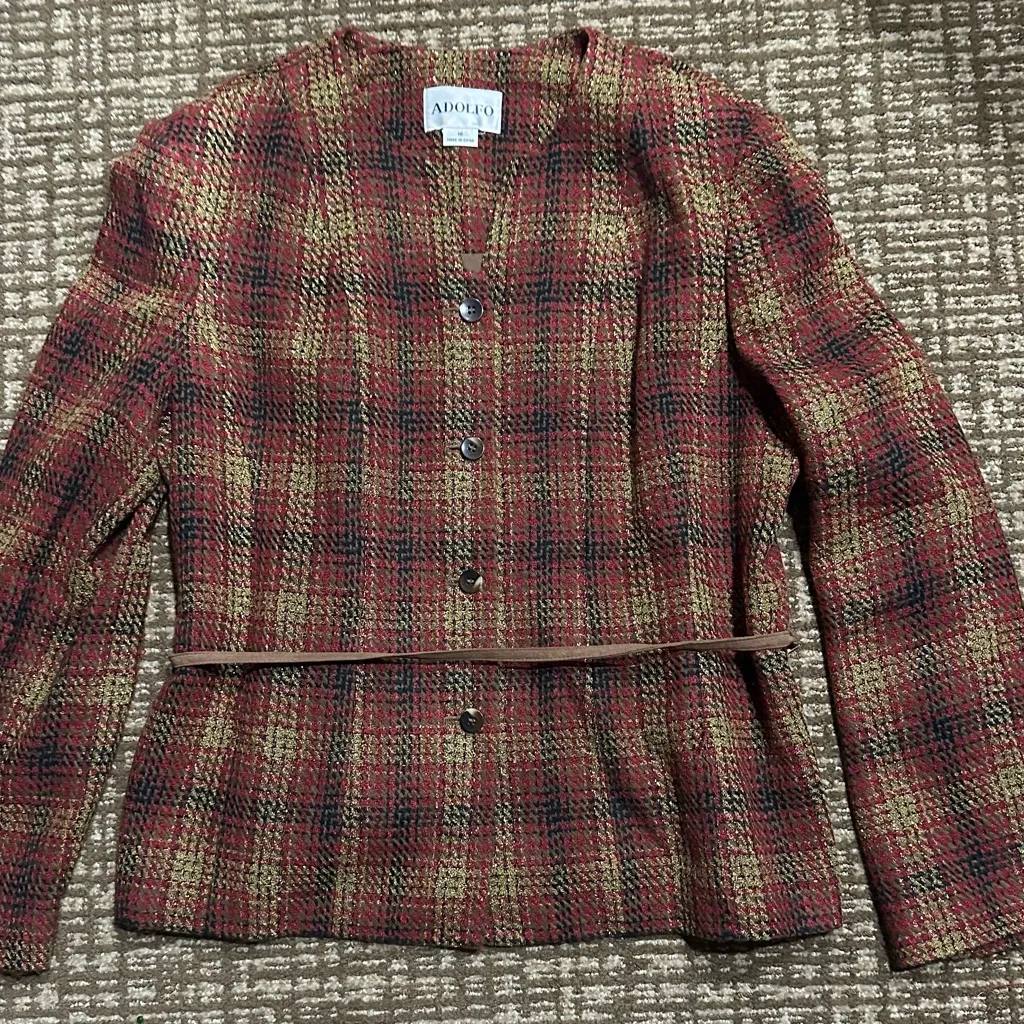 Adolfo Red and Brown Plaid Blazer - Image 4