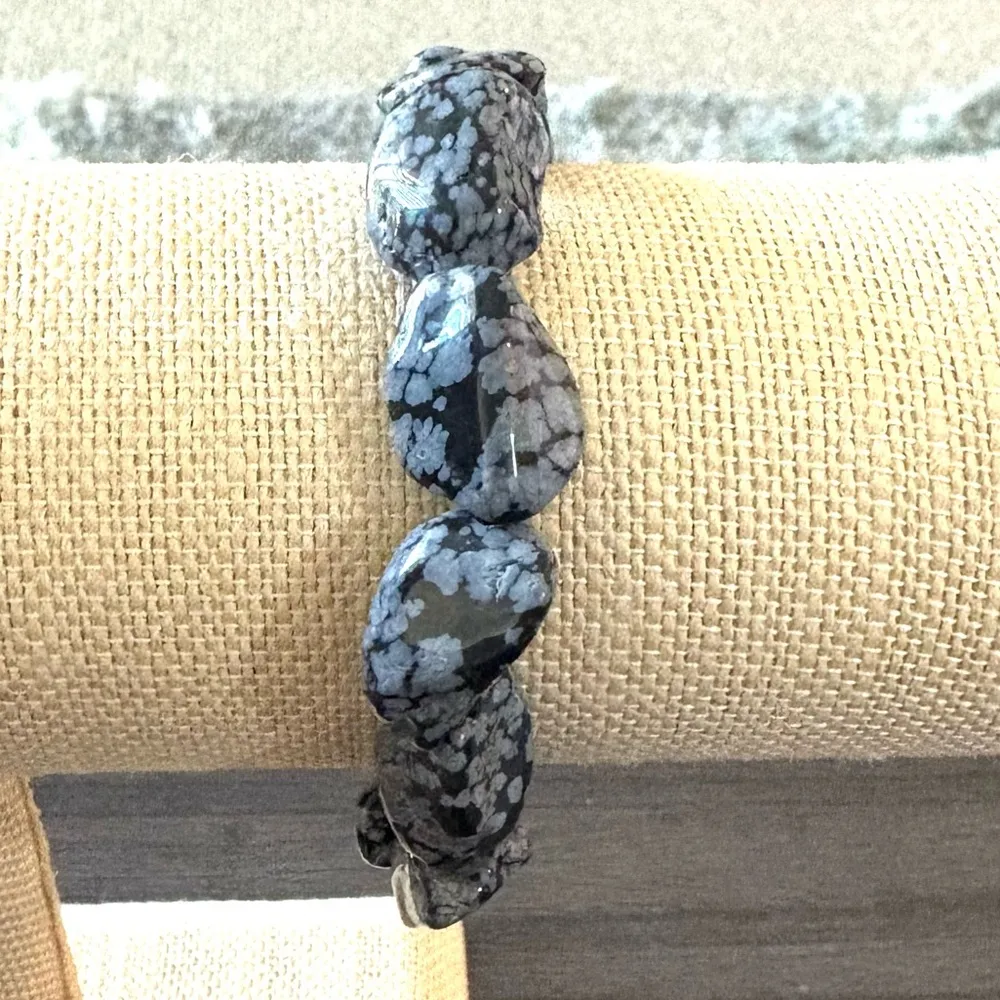 Snowflake Obsidian Tumbled Gemstone Bracelet Gray - Image 2