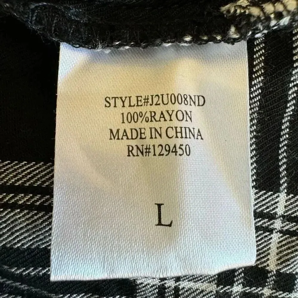 Como Vintage Tunic Top Black White Button Down Baby Doll Long Sleeve SZ L #2275 - Image 9