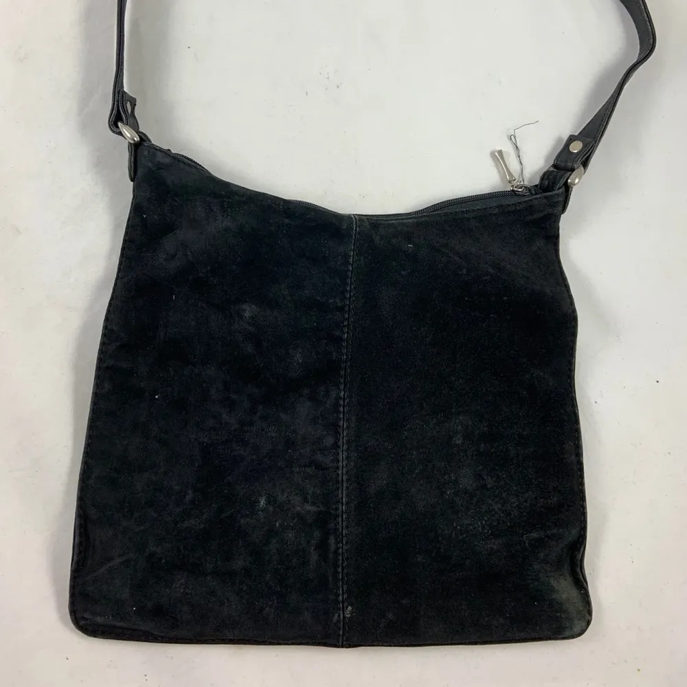 70s Disco Vintage Suede Leather Blk Shoulder Bag - Image 2