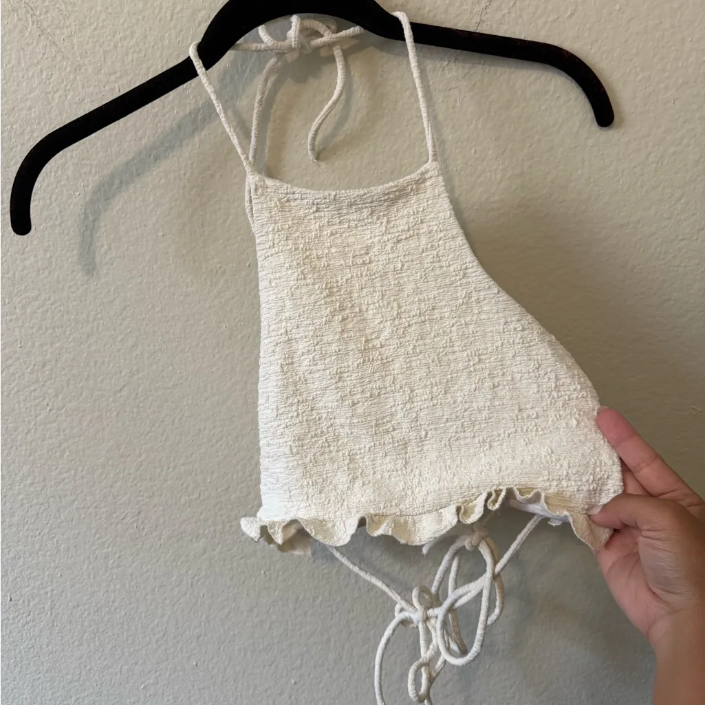 Beach Riot X Stone Cold Fox Halter Ruffle White Bikini Top Swim Resortwear - Image 5