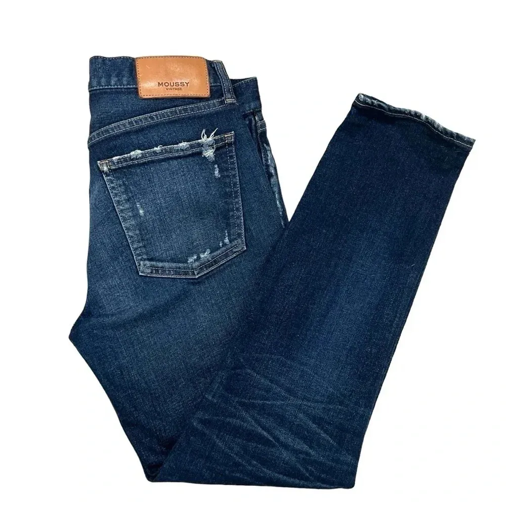 MOUSSY VINTAGE Ankle Boyfriend Distressed Jeans Dark Wash Denim Premium Size 27 Blue - Image 6