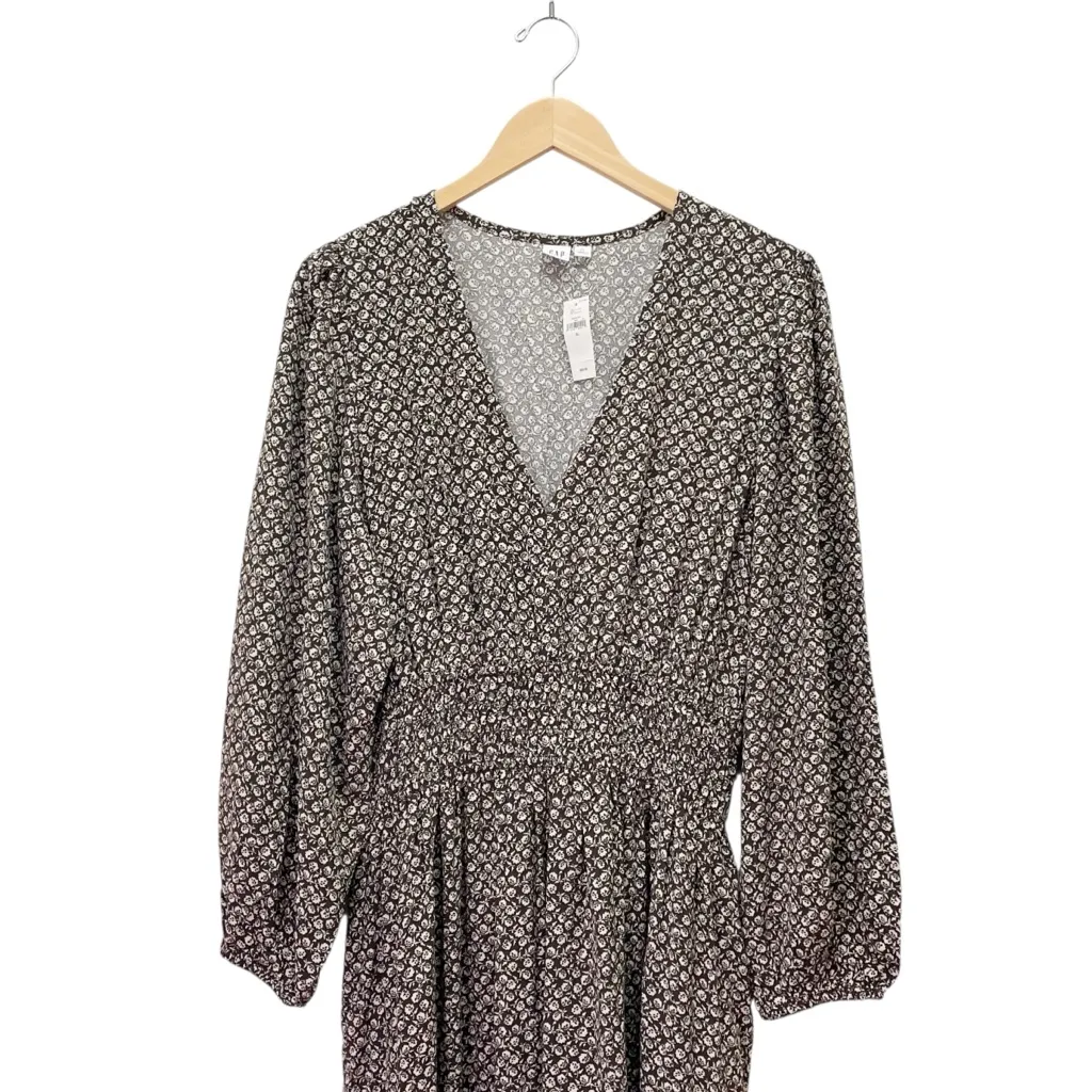 NWT GAP Maxi Dress Brown Cottage Floral Size XL V-Neck Long Sleeve Thanksgiving - Image 5