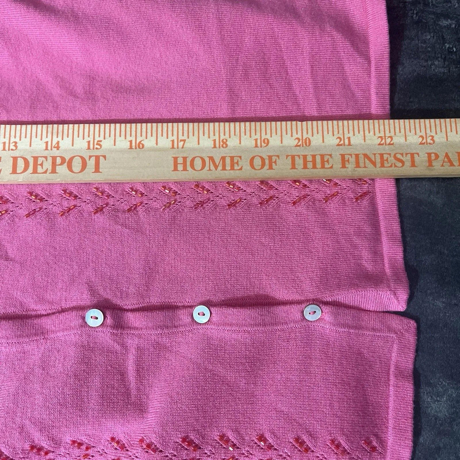 Sigrid Olsen Beaded Button Front Cardigan Size Large Salmon Pink - Image 6