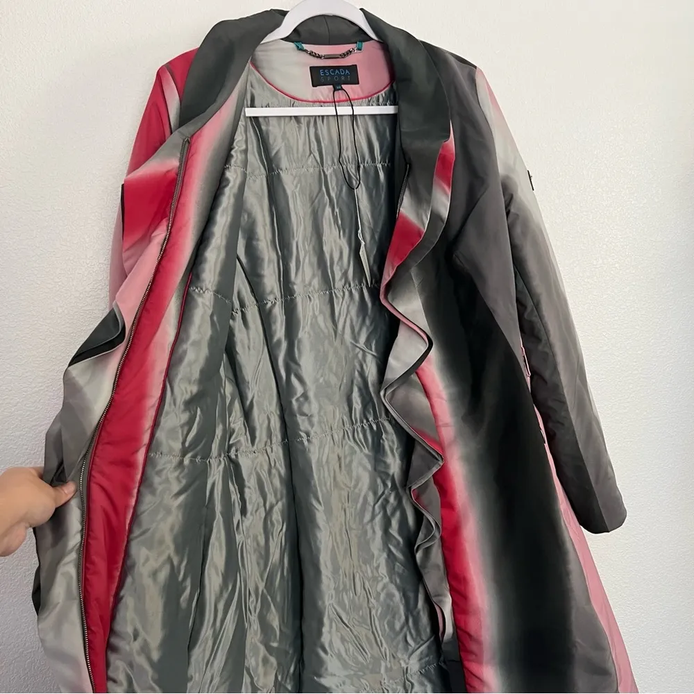 NEW Escada Sport Pink Grey Ruffles Puffer Trench Coat Jacket 38 8 Size undefined - Image 3