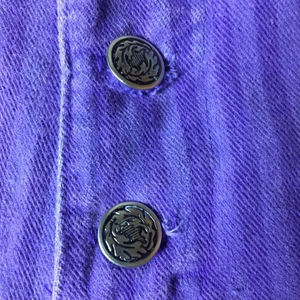 VINTAGE PURPLE STRIPE DENIM HIGH RISE CUT OFF DENIM SHORTS BUTTON FLY Size 25 - Image 2