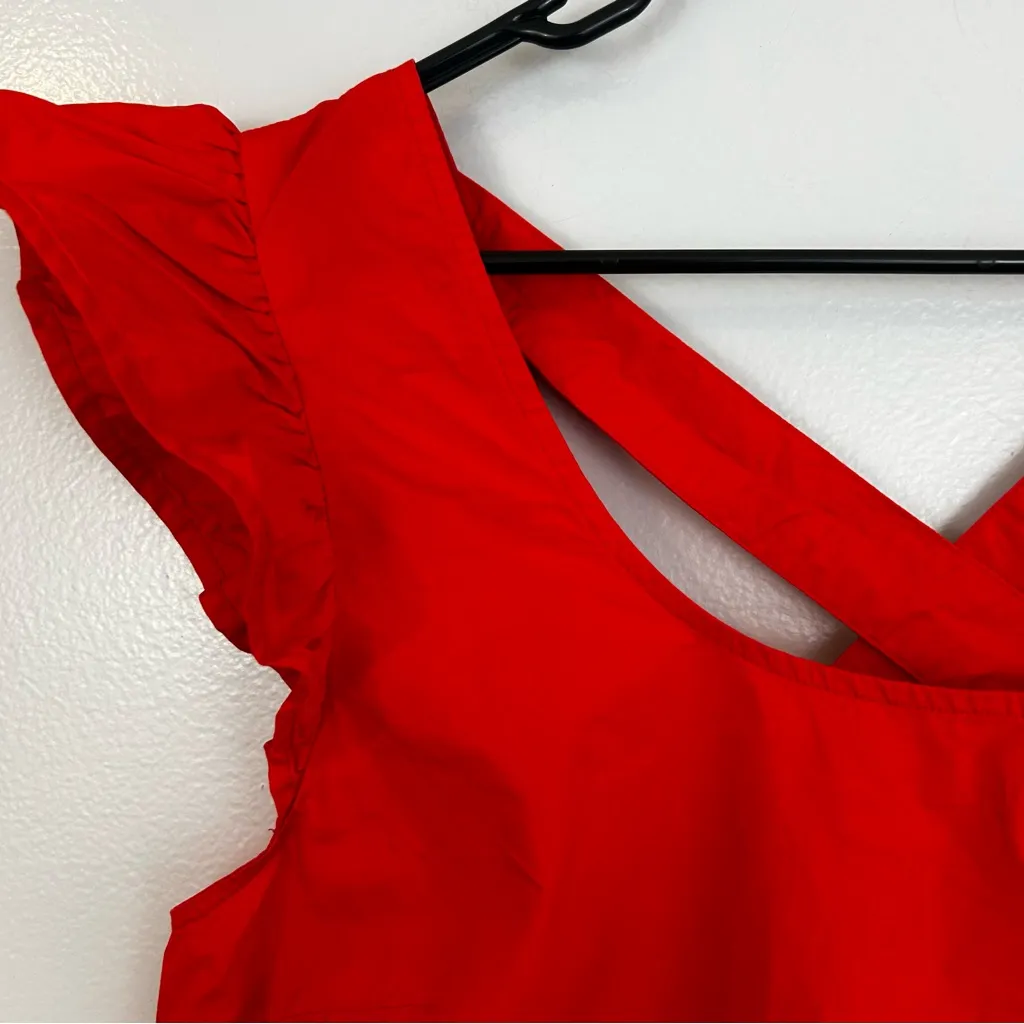 Maeve Bold Red Criss Cross Back Ruffle Cap Sleeve Cotton Tank Size Large - Image 5
