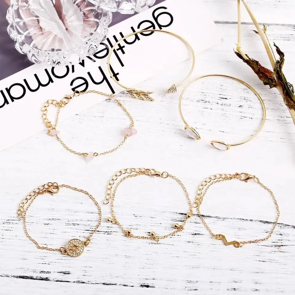 Gold Arrow Stacking Bracelets Bohemian Stone Beads Chains Fashion 6 - Image 6