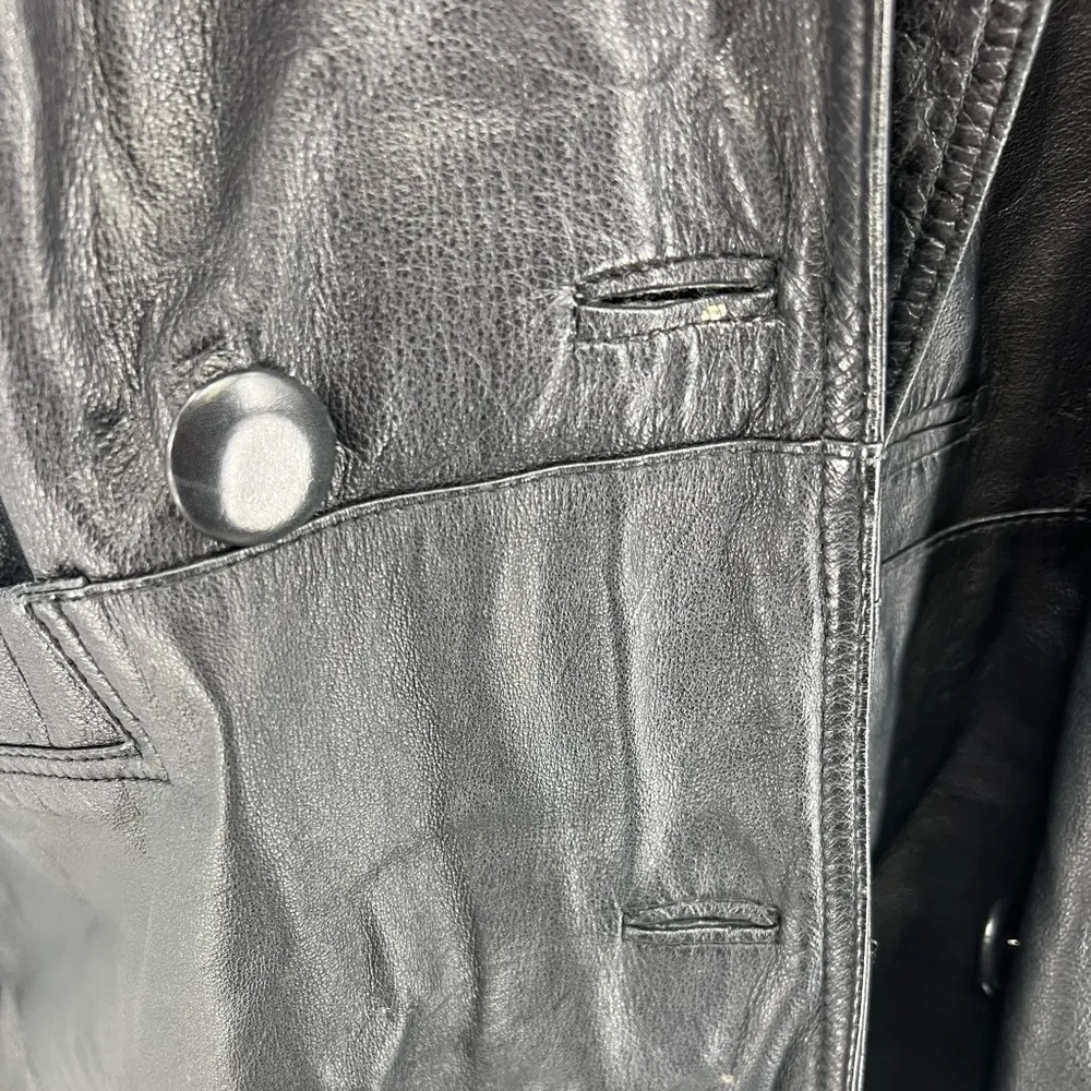 Paris Sport Club vintage genuine leather long trench coat L black 90’s retro 80s Size L - Image 2