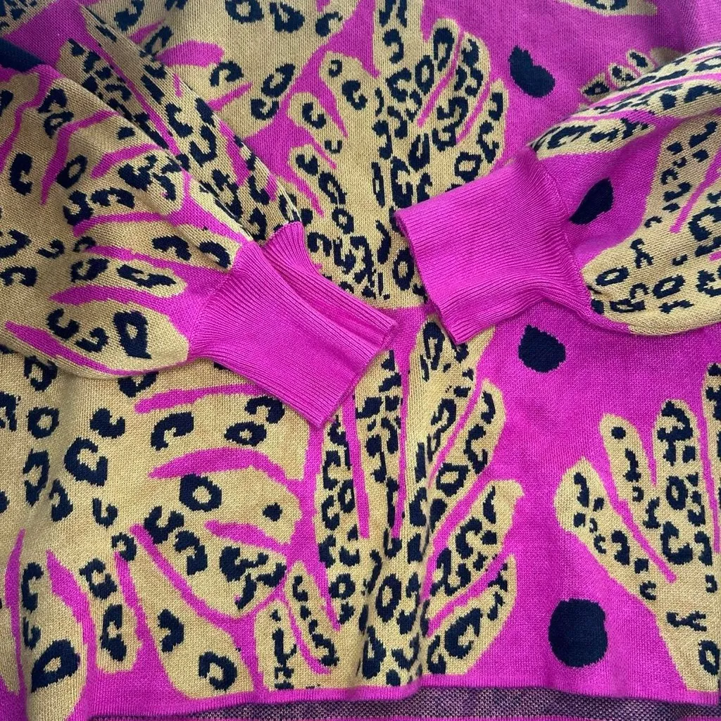 Dance Around It Mixed Print Sweater – Fuchsia Pink, Large 🐆💗 Black - Image 5