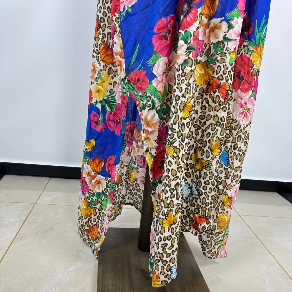 NWOT Johnny Was Bella Lace-Up Leopard Floral Kaftan Maxi Dress Multicolor S/M - Image 10