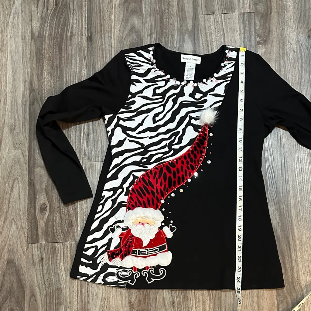 Festive Santa Black and White Blouse Red - Image 14