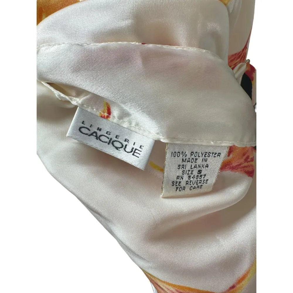 Cacique Lingerie Vintage Cream Orange Floral Micro Mini Slip Dress Size Small - Image 4