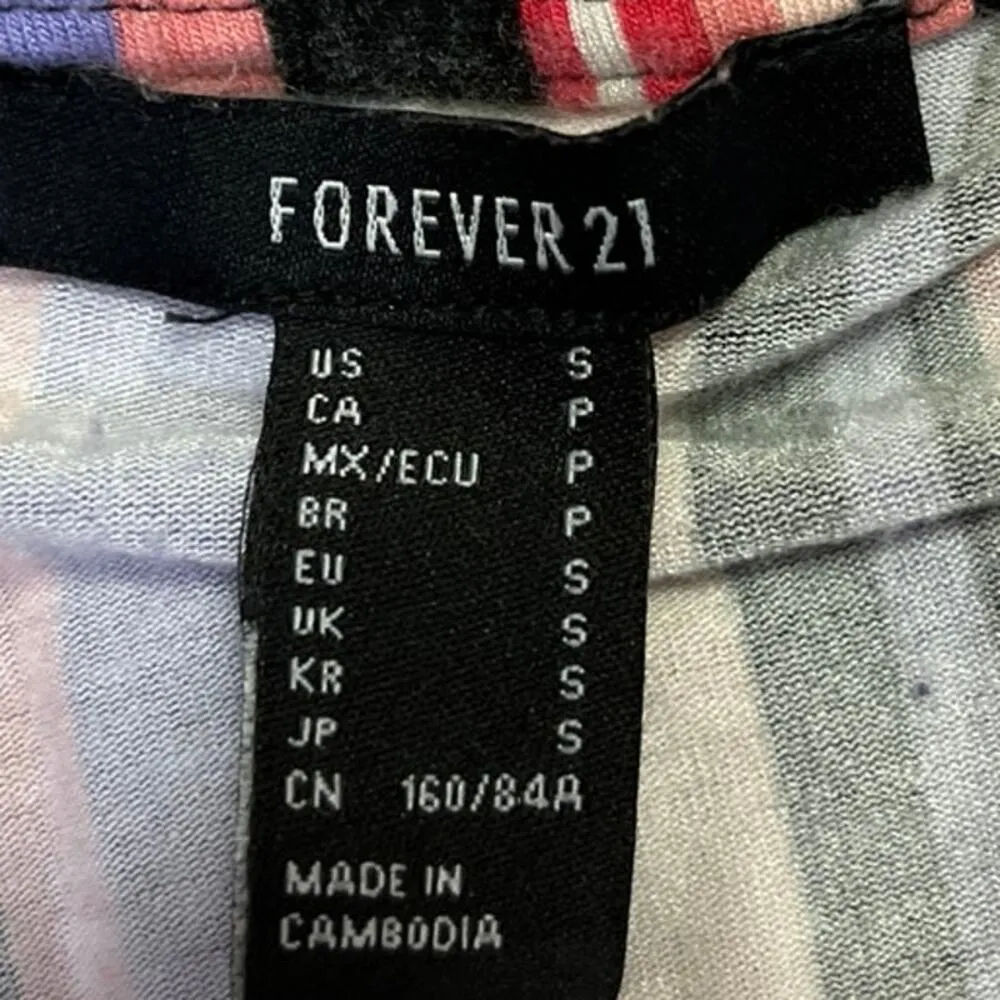 Forever 21 Women's Multicolor Striped 3/4 Sleeve Scoop Neck Bodysuit Top Size S - Image 3