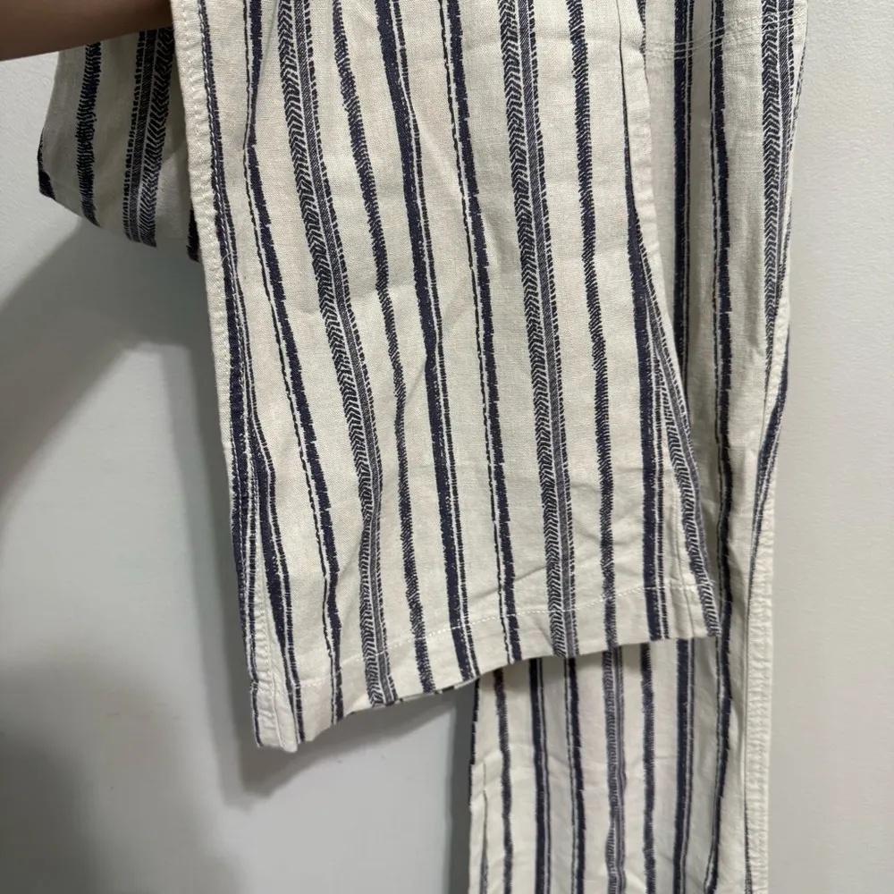 Blue Rain White and Blue Stripe Smocked Waist Linen Pull On Wide Leg Pants Sz S - Image 5