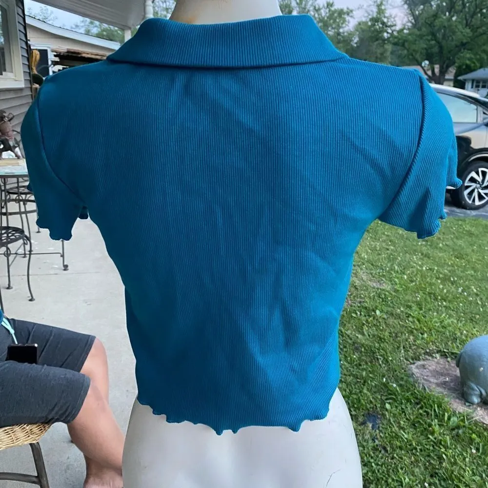 Woman’s cropped polo Blue Size L - Image 2