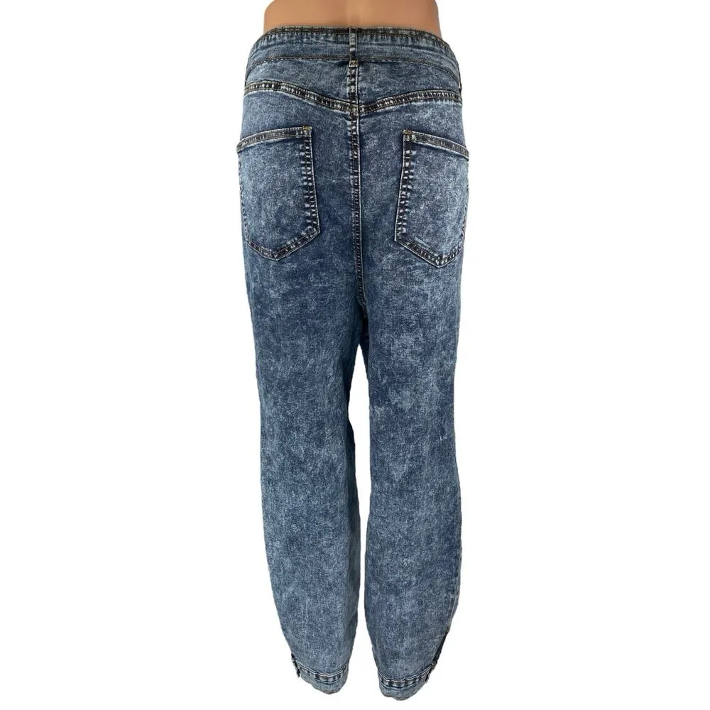 NEW Fashion to Figure Womens Blue High Waisted Straight Leg cargo Denim Jeans 18 - Image 3