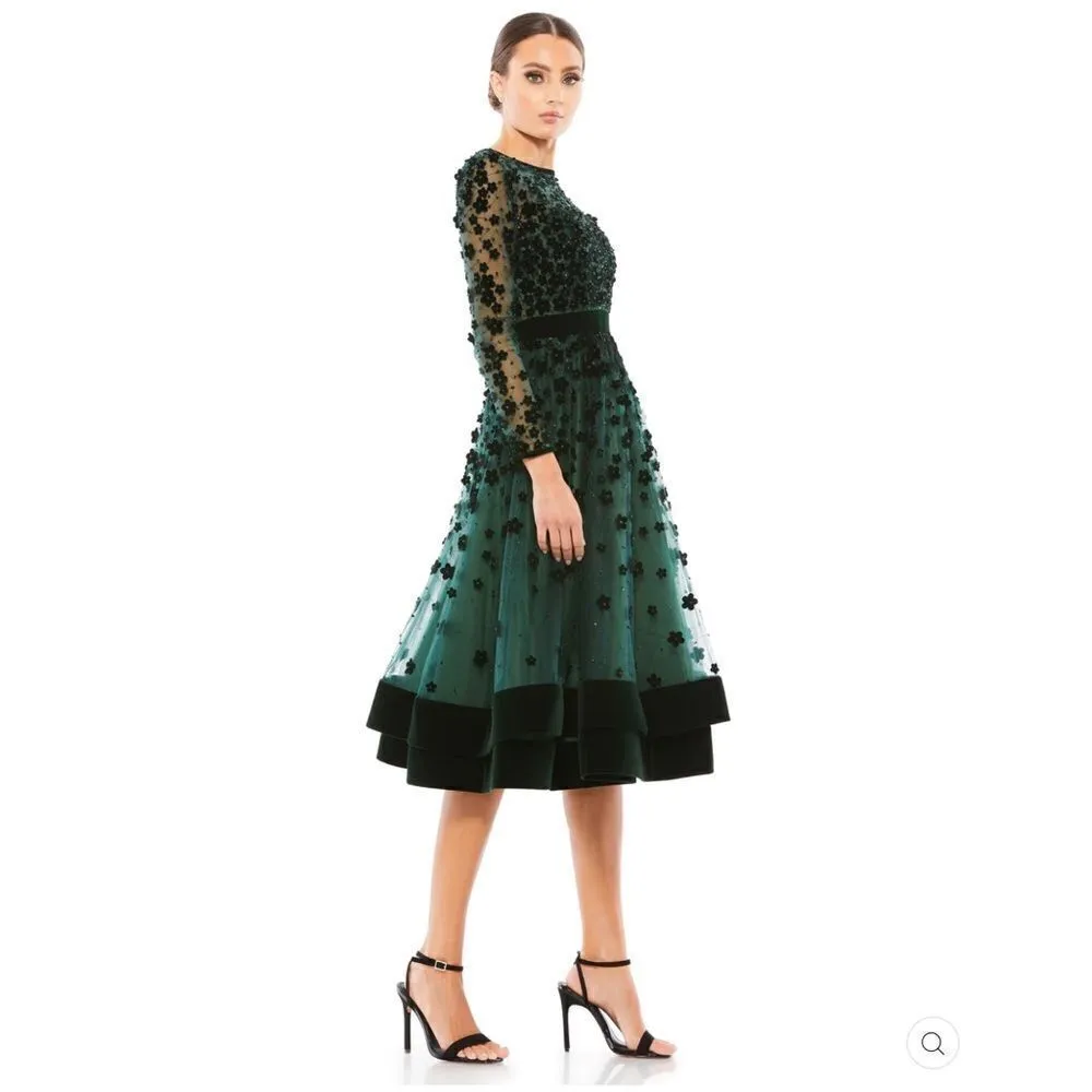 Mac Duggal 67007 Womens Green Embellished Illusion Fit & Flare Dress Gown - Image 4