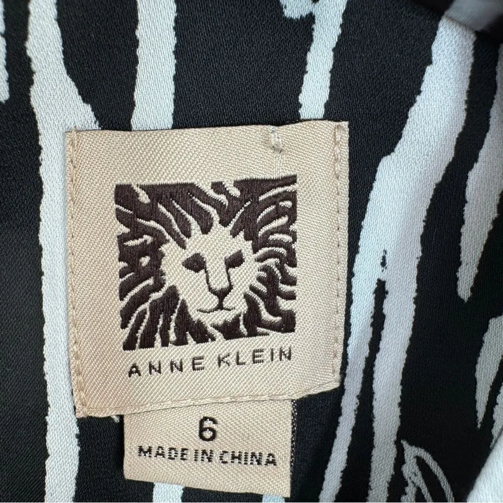 Anne Klein Lion Head Logo Print Shift Slip Maxi Dress Black White 6 Sleeveless - Image 10