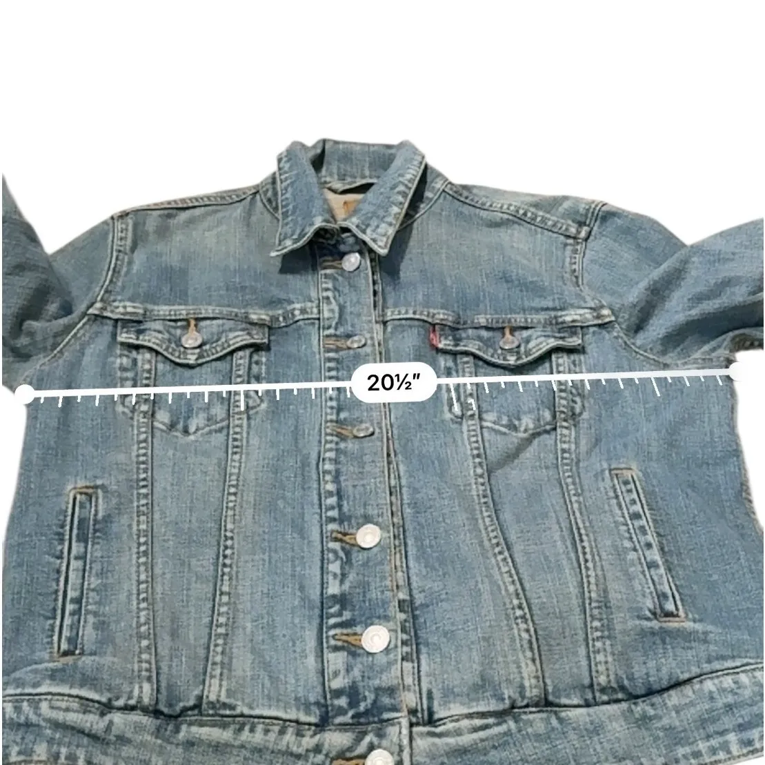 Levi's Classic Denim Trucker Jacket Large Medium Wash Button Front Casual Blue - Image 6