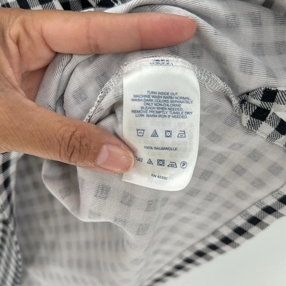 Lands End semi cropped mini checkered 3 quart sleeve side slit top size 2X Black - Image 4