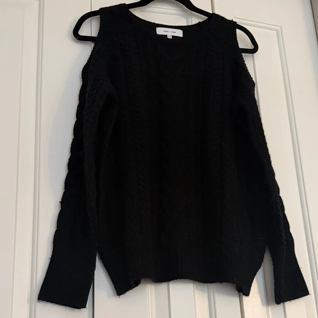 Anthropologie Cable Knit Black Cold Shoulder Sweater - Image 3