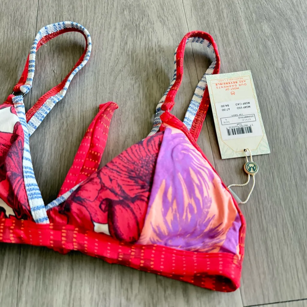 Maaji Reversible Red Purple Floral Bikini Top Size Large - Image 3