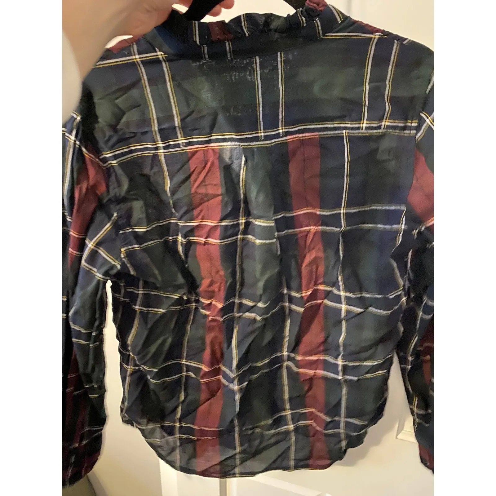 Trovata Birds of Paradise Plaid Red Ruffle Shirt Medium Work Heritage Designer - Image 6