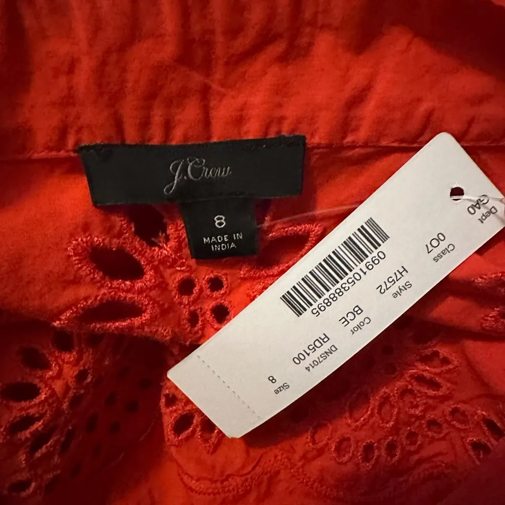 NWT J. Crew Red Funnel-neck Long Sleeves Eyelet Hi-low Shirt Style H7573 Size 8 - Image 5
