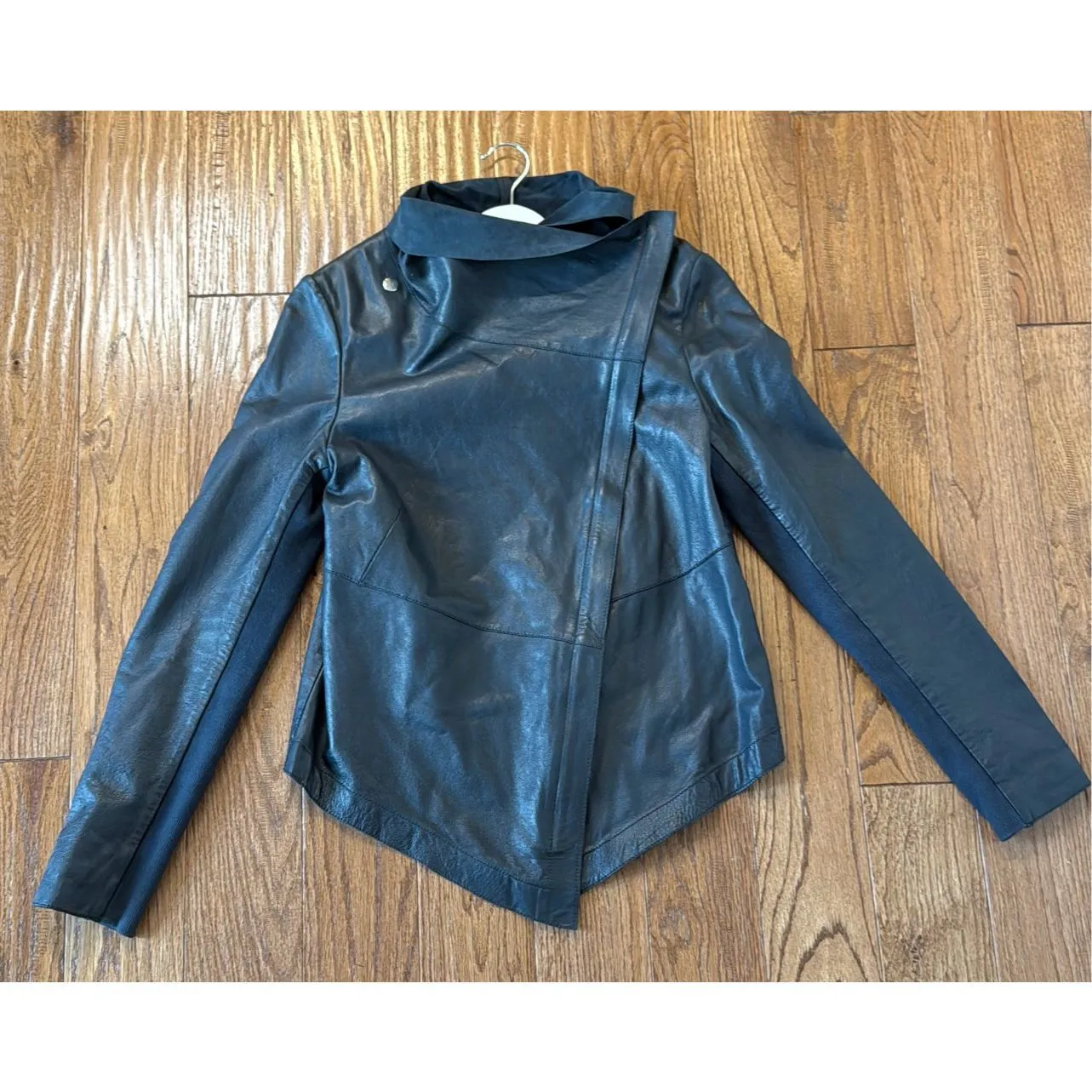 Muubaa lamb leather navy draped zipper jacket 6 Blue - Image 14
