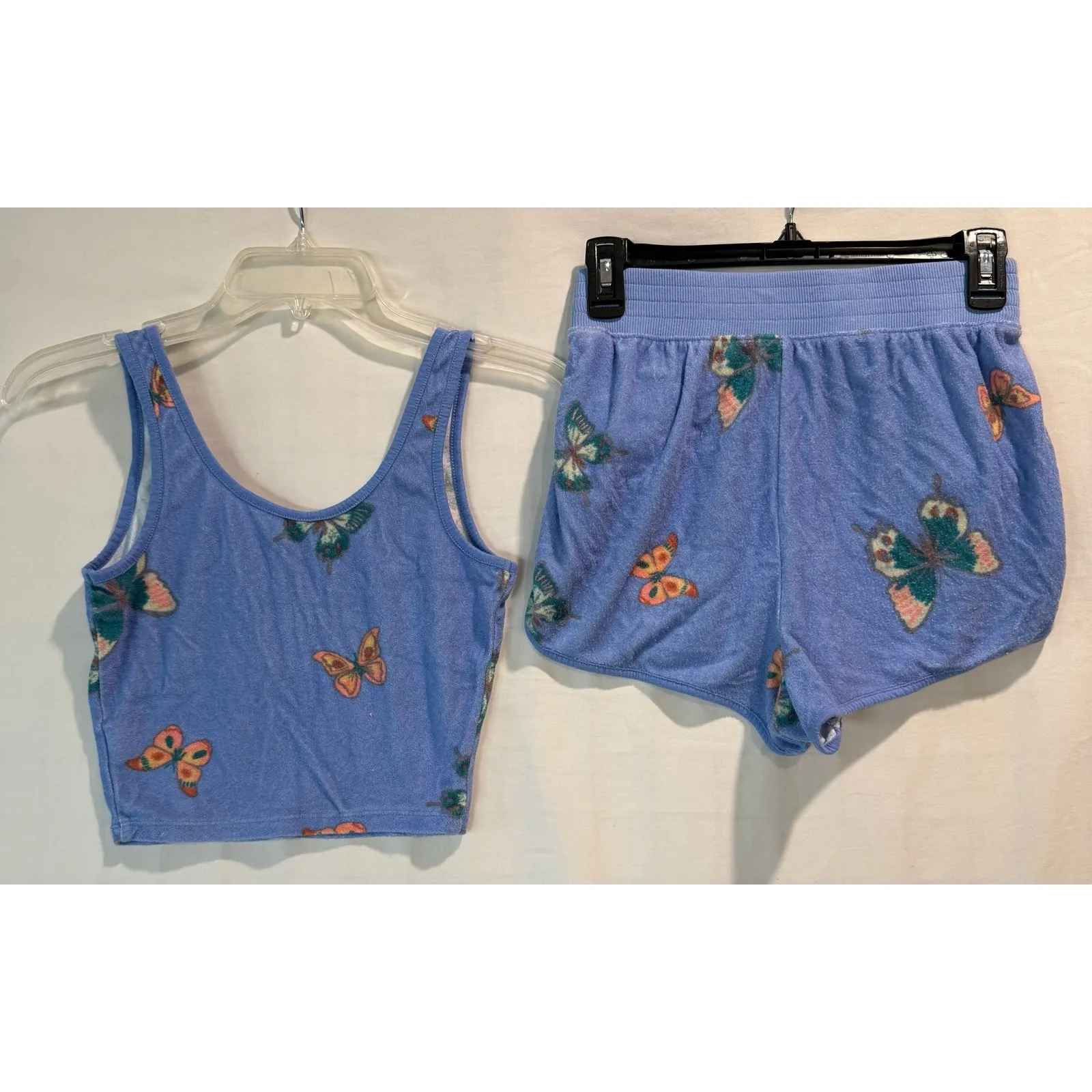 SO Blue butterfly print boyfriend short crop tank terry cloth loungewear XS/S - Image 2