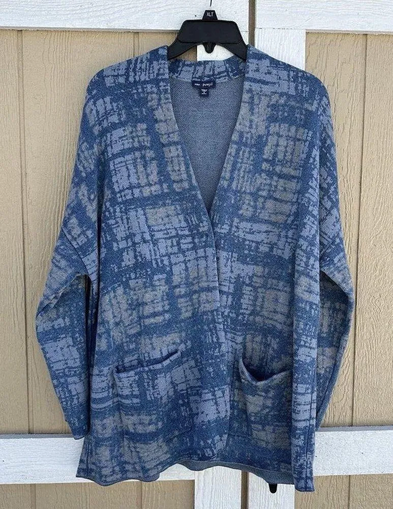 J. Jill Pure Jill Indigo Blue Snap Cardigan Sweater Women's Size Petite Medium - Image 2