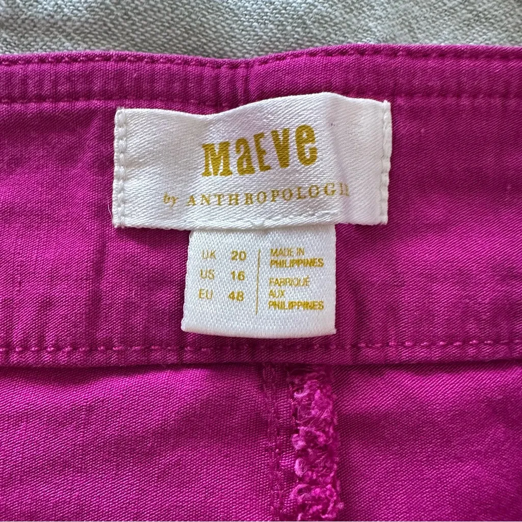 Anthropologie Maeve Women’s Fuchsia Linen Cotton Blend Shorts Size 16 - Image 3
