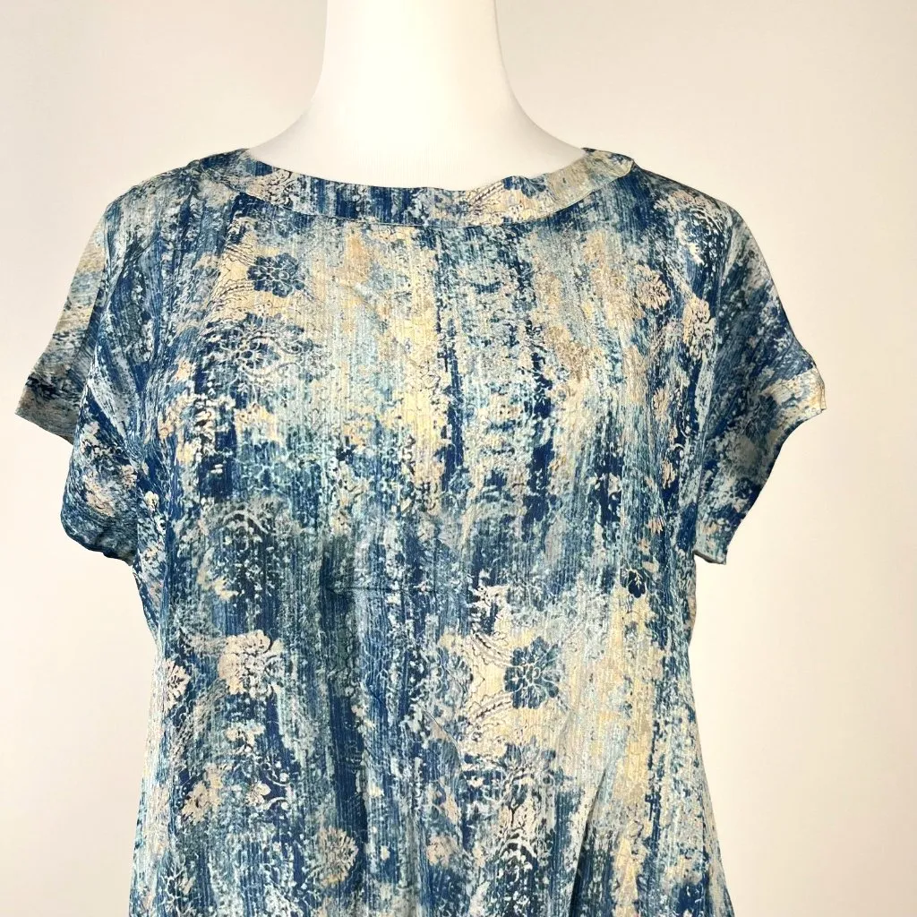 NWOT Johnny Was Santorini Blouse Silk Pete Greta Women Size L Blue Short Sleeve - Image 4
