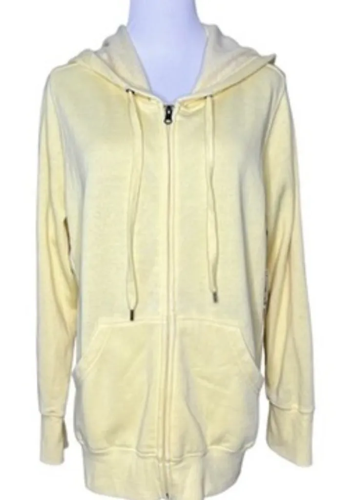 French Laundry Yellow Hoodie Zip Front Jacket Sweatshirt Fleece XL Casual NWT - Image 1