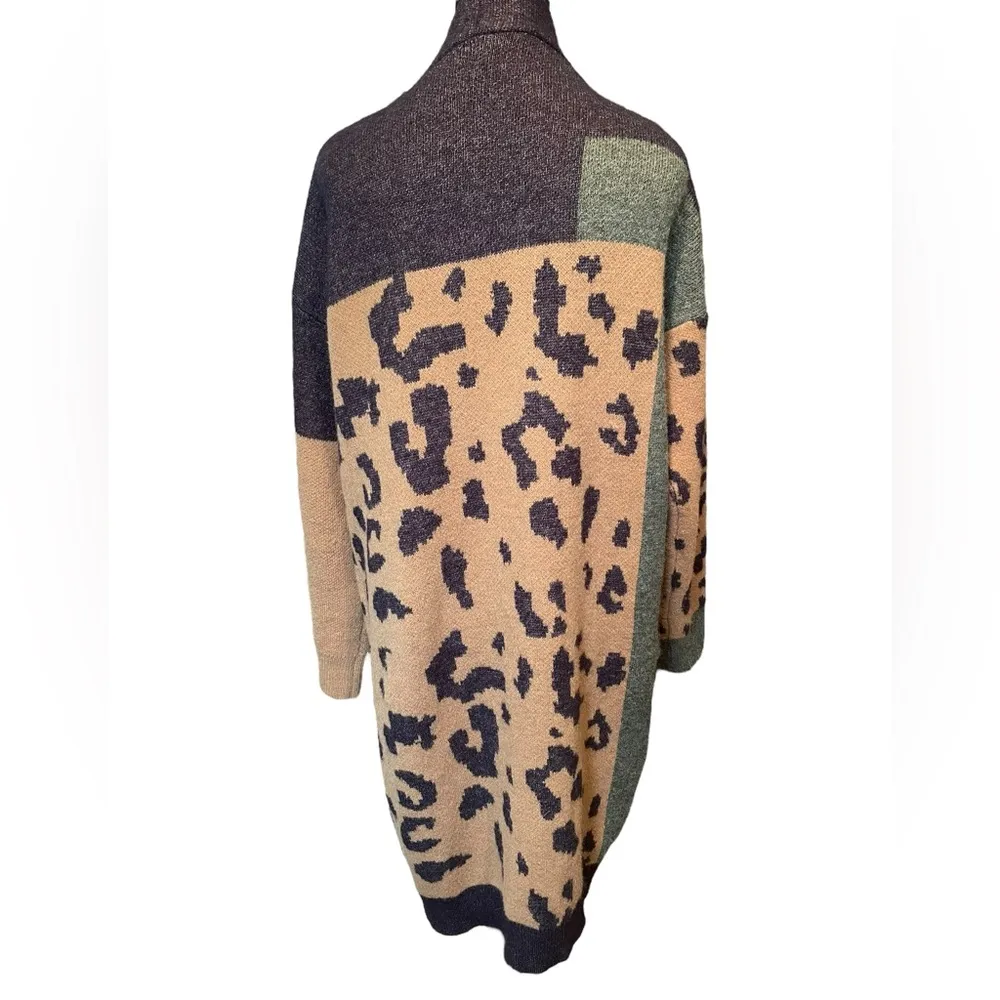 Pilcro Anthropologie Earthy Colorblock Leopard Print Longline Duster Cardigan - Image 7