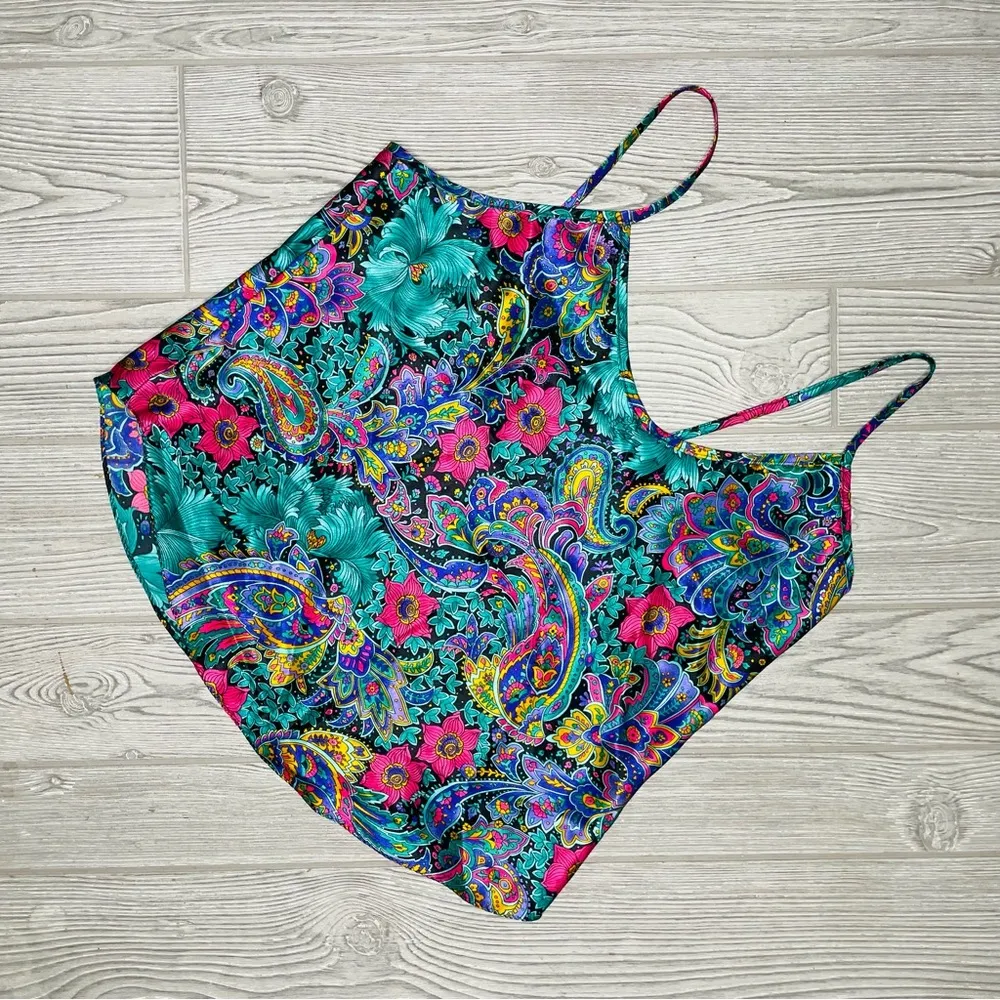 Vintage floral damask print silky pajama set with matching robe shorts top robe Green Size M - Image 6