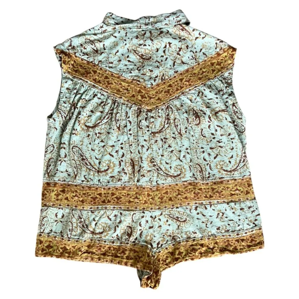 Free People Women’s Telly Collared Teal Hot Shorts Boxy Button Front Romper XS - Image 8