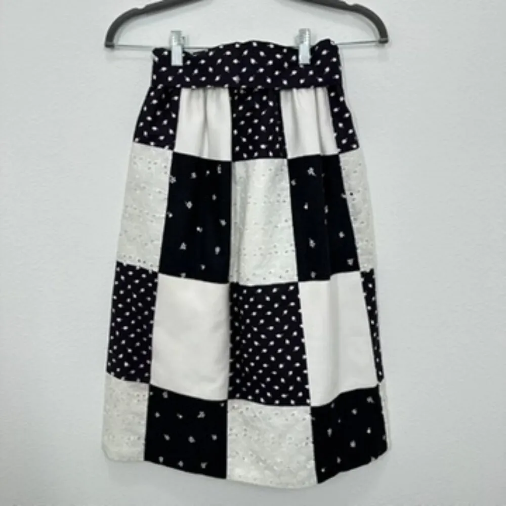 Vintage 70s Black and White‎ Checkered Hankerchief Elastic Waist Belted Size S/M - Image 6