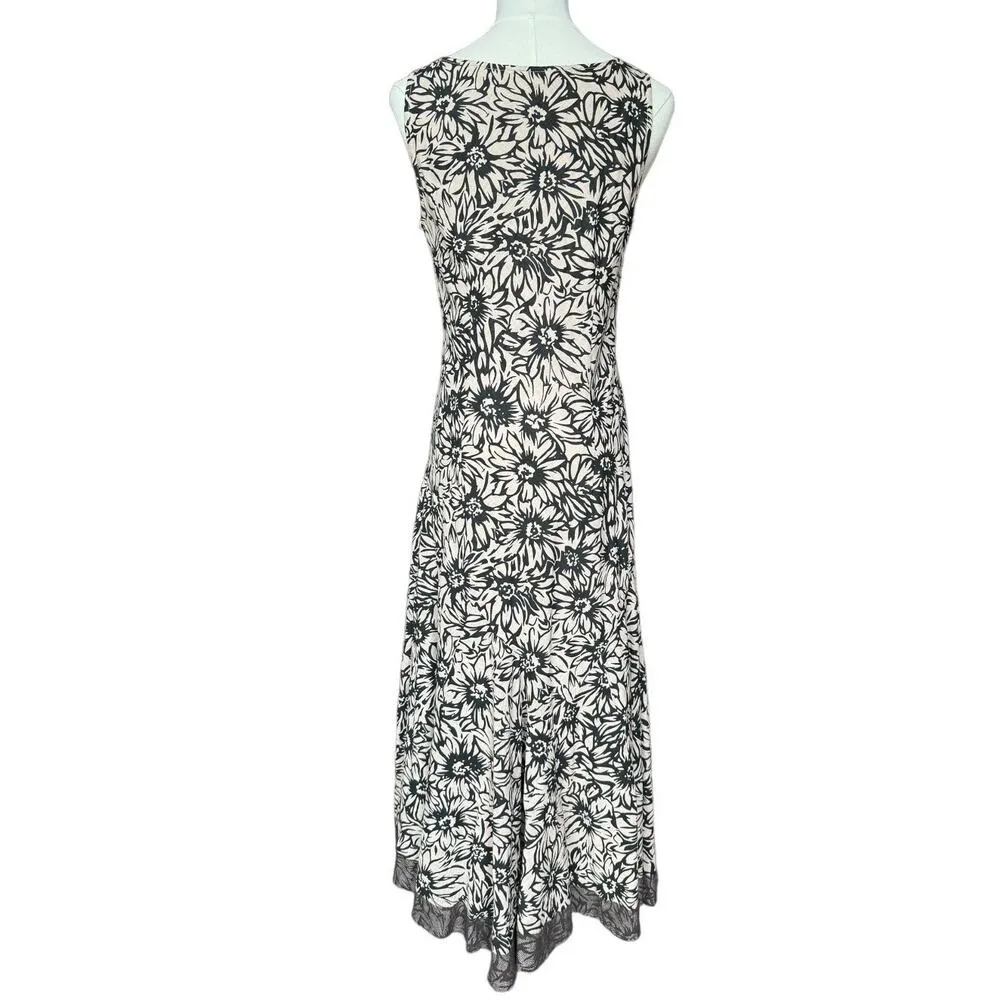 Per Una cotton sleeveless floral tan & black lace Godet dress size 8 USA - Image 7