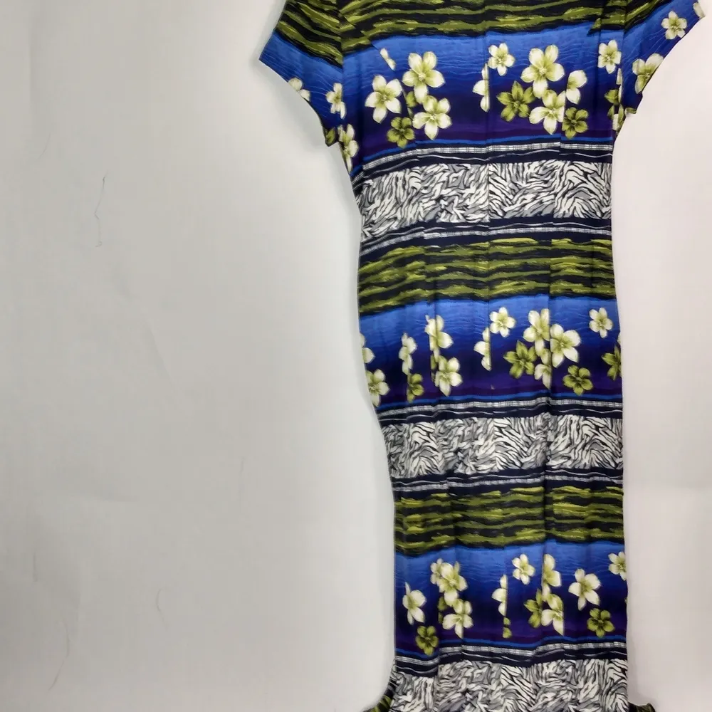 Jessica Howard 8 Blue Black Aloha Wrap Look Dress - Image 3