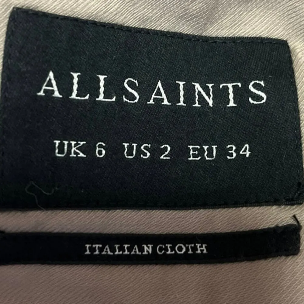 Allsaints Women's Tan Wool Draped Long Sleeve Snap Button Basic Coat Jacket Sz 2 Gray - Image 4