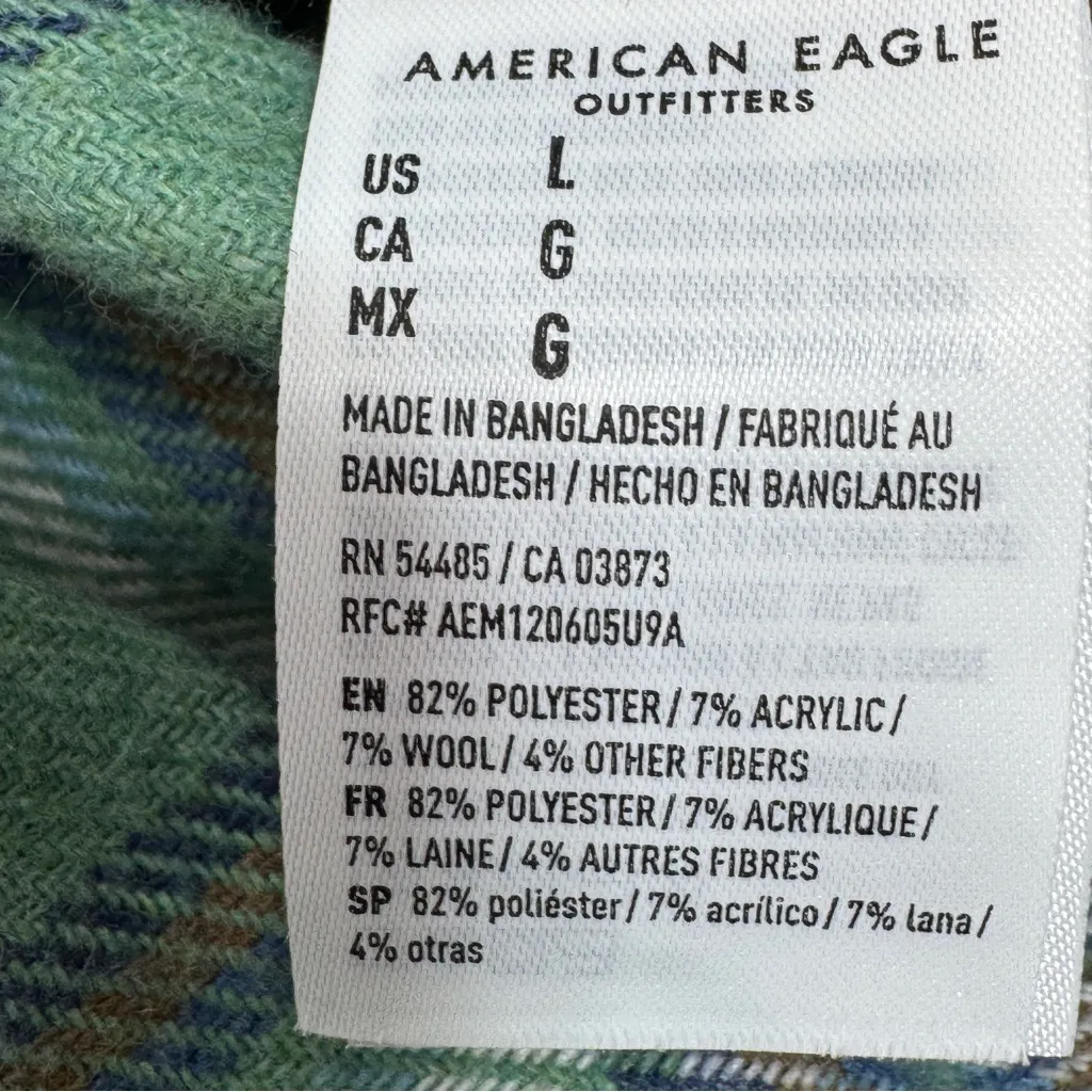 American Eagle Oversized Plaid Fleece Flannel Button Up Shacket Green Large - Image 10