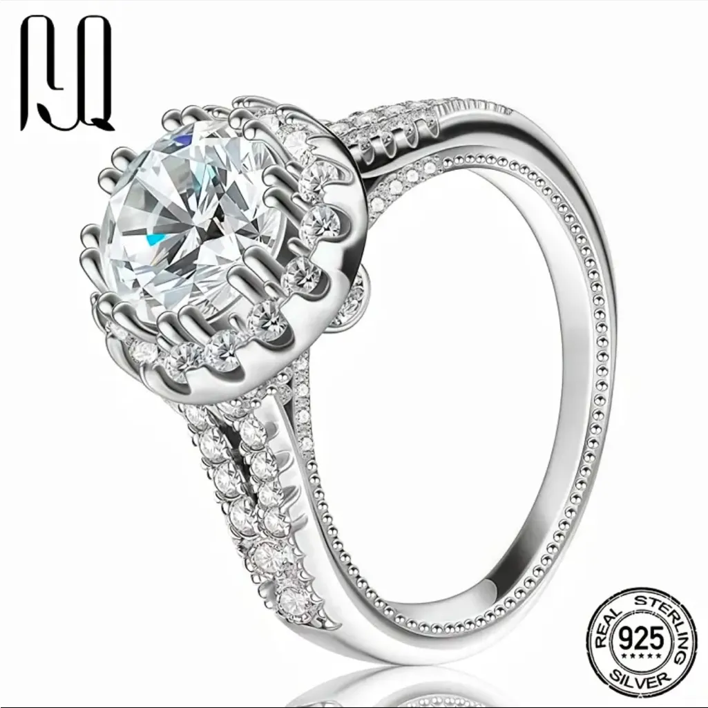 Moissanite 2.20 Ct Round Halo Engagement Ring S925 Sterling Silver Size 7 NWT - Image 6