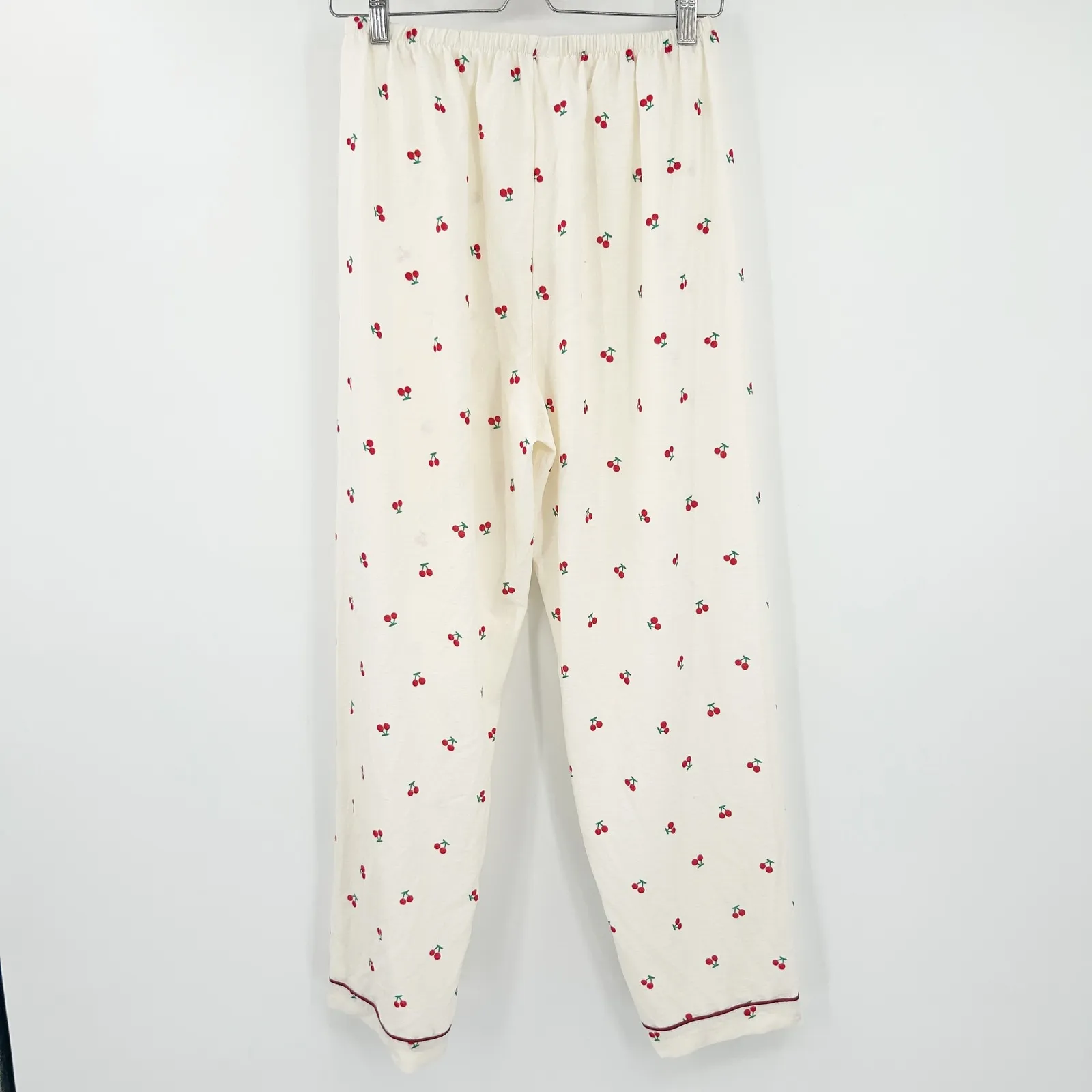 Womens Pajama Pants Lounge Sleep Bottoms Cherry‎ Print Elastic Waist Size L Red Size L - Image 5